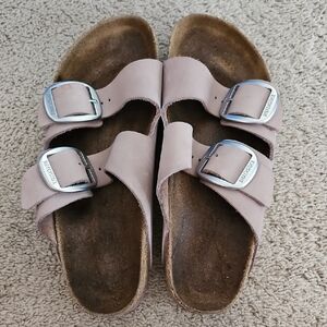 Birkenstock Beige Sandals with Metallic Buckles